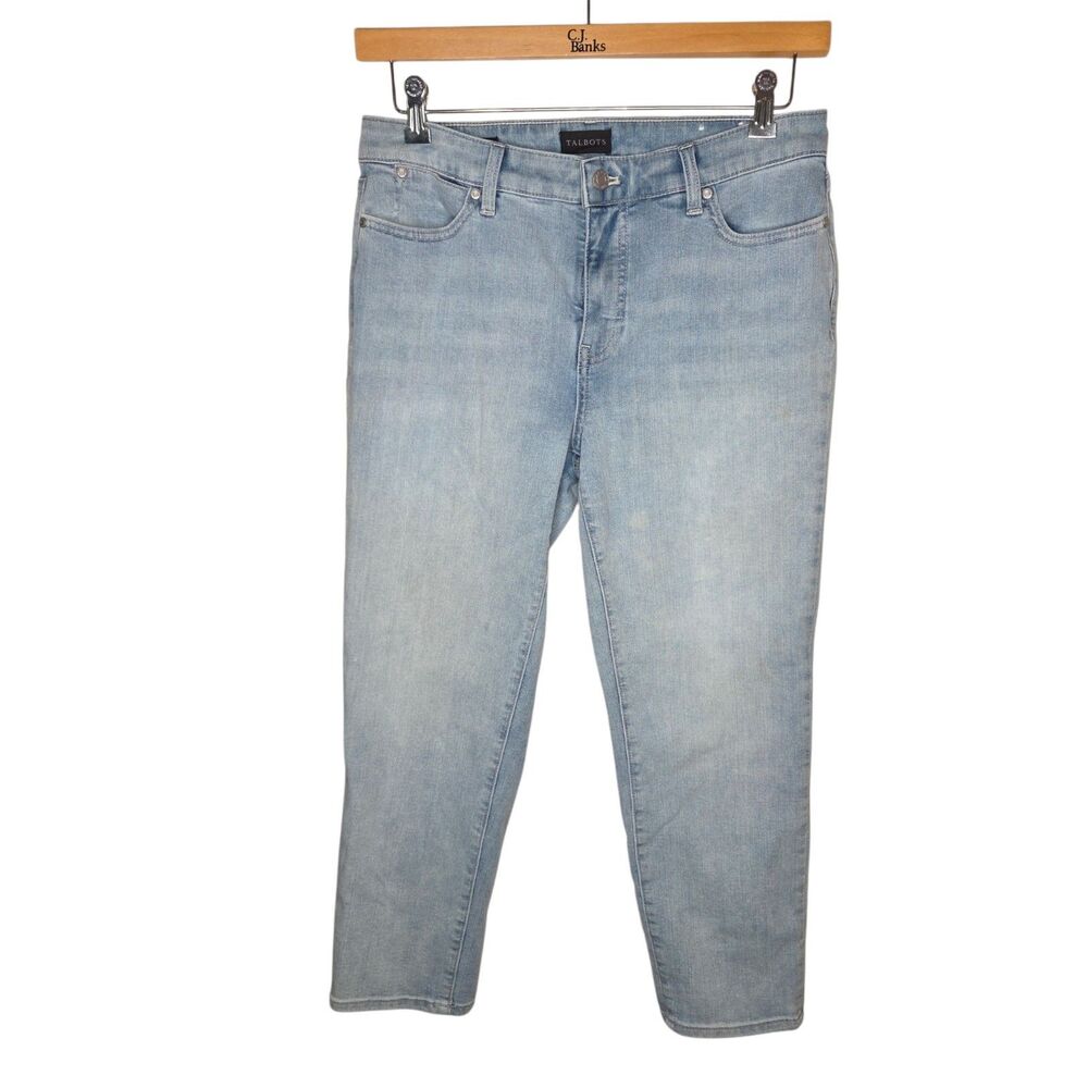 Talbots Straight Leg Crop Jeans Size 8 Light Capri Wash Stretch Denim Ankle.